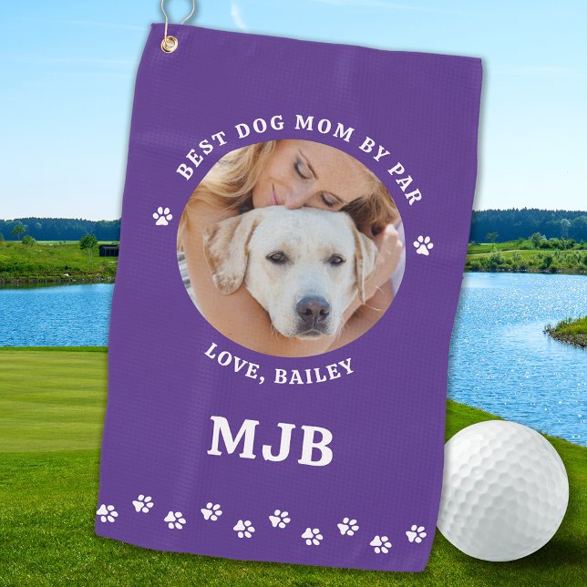 Best DOG MOM By Par Personalized Cute Pet Photo Golf Towel (Creator Uploaded)