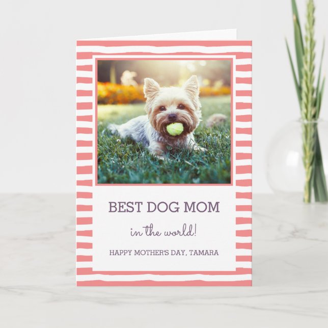 Best Dog Mom | Coral | Photo Mother's Day Card (Front)