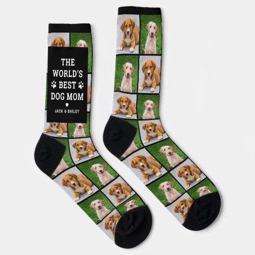 Best Dog Mom Custom Pet Photo Collage Socks