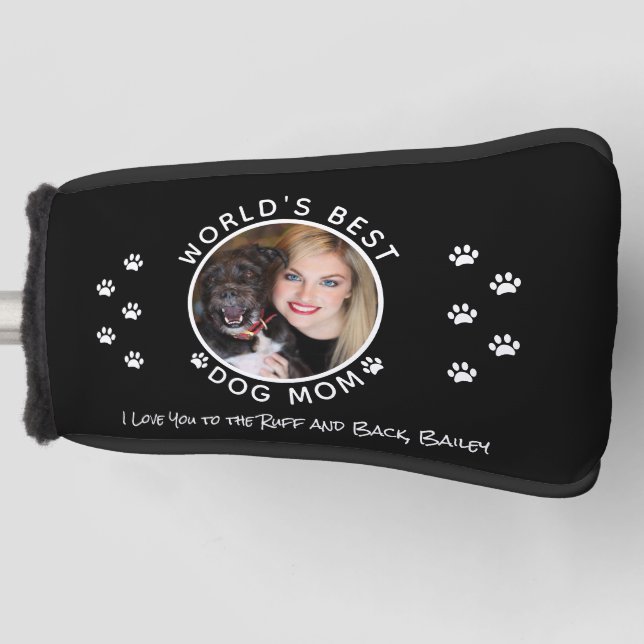 Best Dog Mom Custom Pet Photo Name Black Golf Head Cover (Front)
