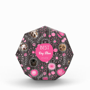 Best Dog Mom Cute Pink Heart Flower Photo Collage Block