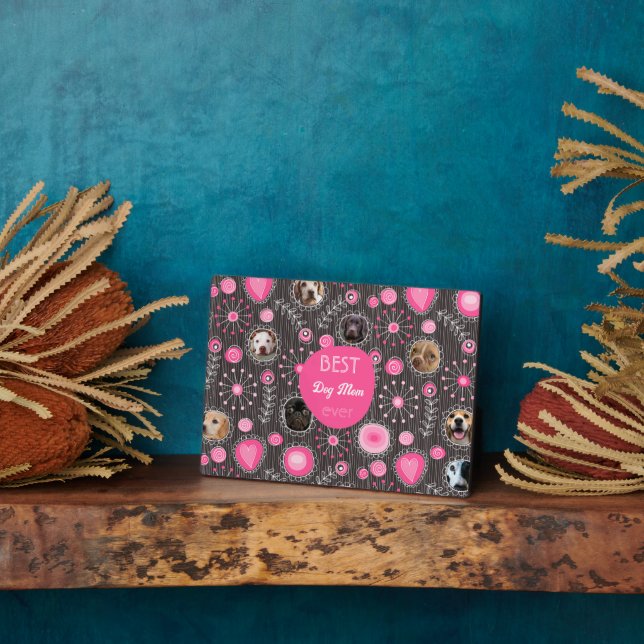 Best Dog Mom Cute Pink Heart Flower Photo Collage  Plaque (Side)