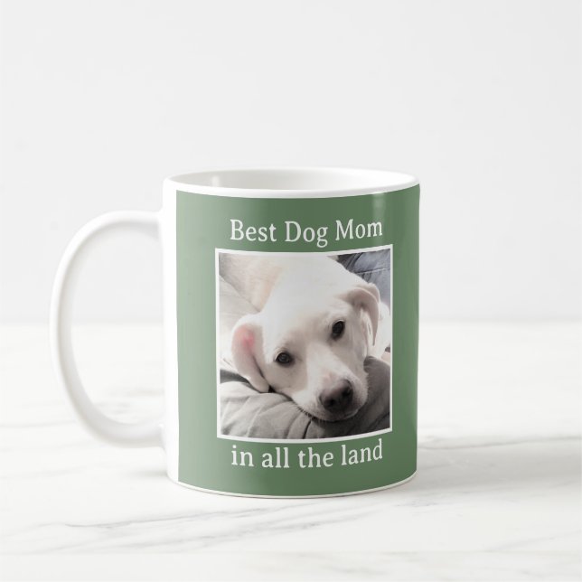 Best Dog Mom Cute Puppy Dog Green Coffee Mug (Left)