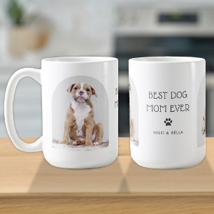 Best Dog Mom Ever 2 Photo Arch & Name Text 15 oz Coffee Mug