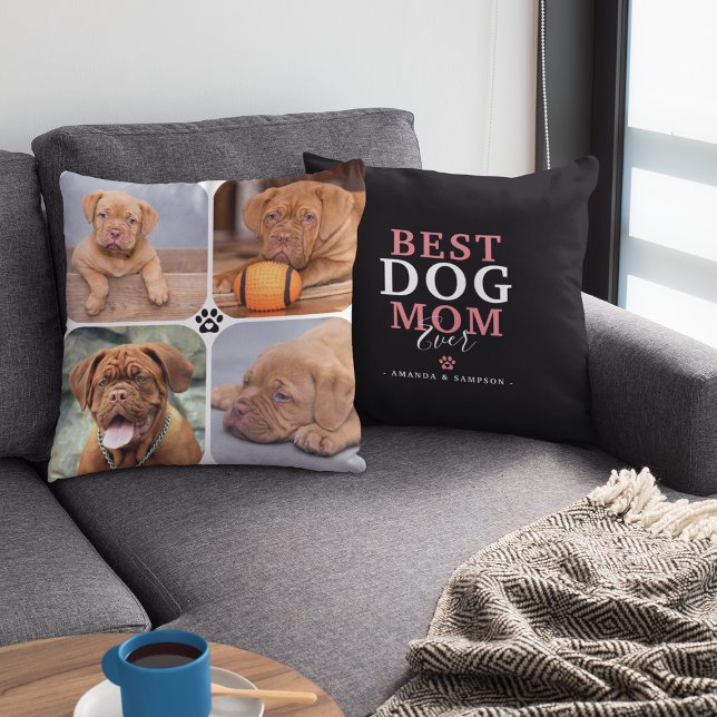 Best Dog Mom Ever 4 Photo Personalized Throw Pillow (Creator Uploaded)