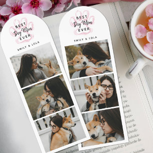 Best Dog Mom Ever 6 Photo Collage Pink Paw Print Bookmarks