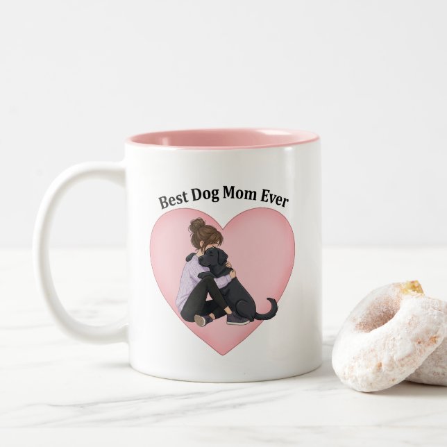 Best Dog Mom Ever Black Lab Two-Tone Coffee Mug (With Donut)
