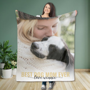 Best Dog Mom Ever Calligraphy Photo Fleece Blanket