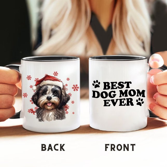 Best Dog Mom Ever Christmas Cute Shih Tzu Dog Mug (Creator Uploaded)
