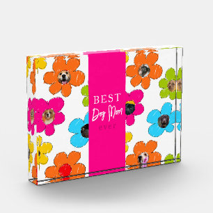 Best Dog Mom Ever Colorful Flower Photo Collage  Block