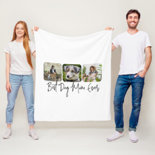 Best Dog Mom Ever - Custom 3-Photo Collage Fleece Blanket