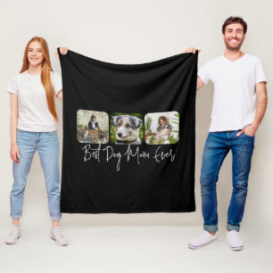 Best Dog Mom Ever - Custom 3-Photo Collage Fleece Blanket