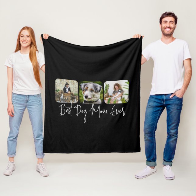 Best Dog Mom Ever - Custom 3-Photo Collage Fleece Blanket (In Situ)
