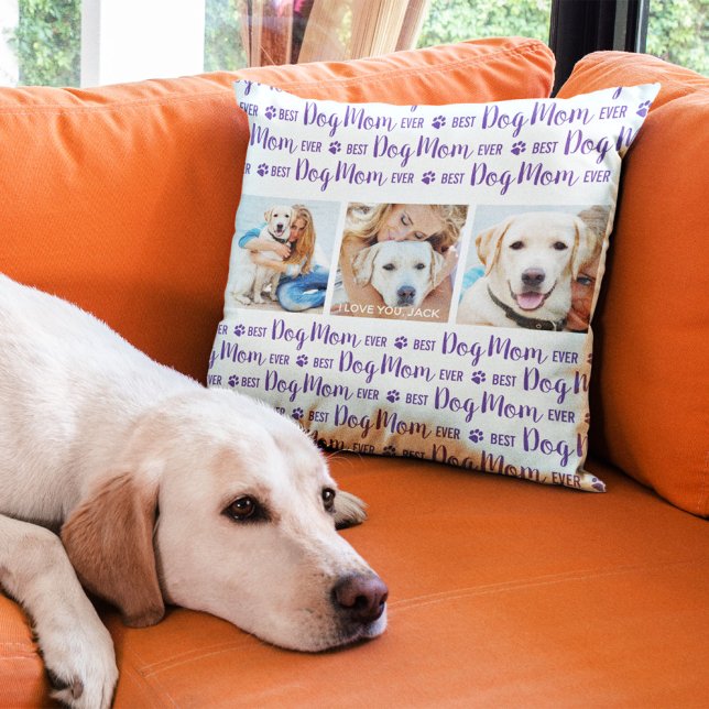 Best Dog Mom Ever Custom Pet Photo Collage Throw Pillow (Creator Uploaded)
