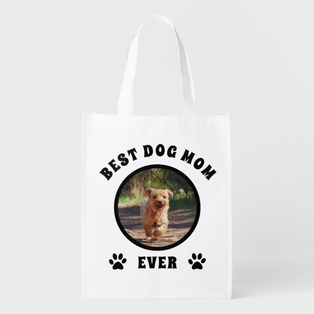 Best Dog Mom Ever Custom Photo Personalized Grocery Bag (Front)