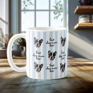 Best Dog Mom Ever Cute Stripes Pet Face Photo Coffee Mug