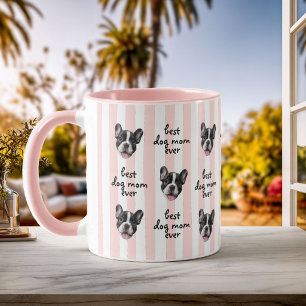 Best Dog Mom Ever Cute Stripes Pet Face Photo Mug