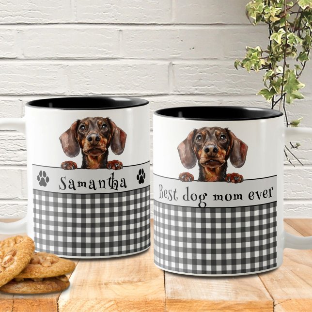 Best Dog Mom Ever Dachshund Custom Text Two-Tone Coffee Mug (Creator Uploaded)