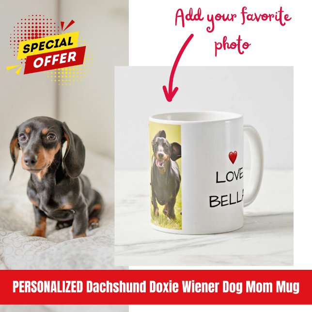 Best.Dog Mom.Ever. Doxie Love Name Photo Coffee Mug (Personalized Dachshund Dog Photo Mug)