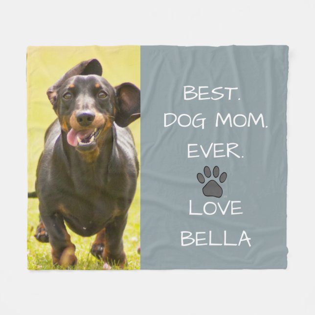 Best.Dog Mom.Ever. Doxie Love Name Photo Fleece Blanket (Front (Horizontal))