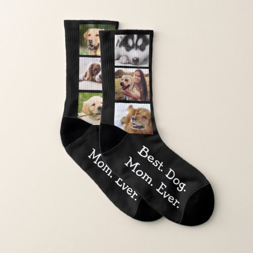 Best Dog Mom Ever Fun 6 Photo Collage on Black Socks