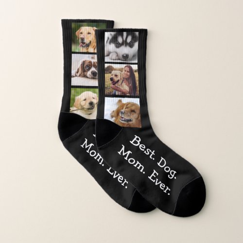 Best Dog Mom Ever Fun 6 Photo Collage Small Black Socks