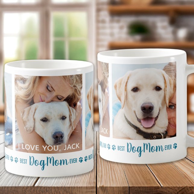 Best Dog Mom Ever Fun Teal 3 Photo Coffee Mug (Creator Uploaded)