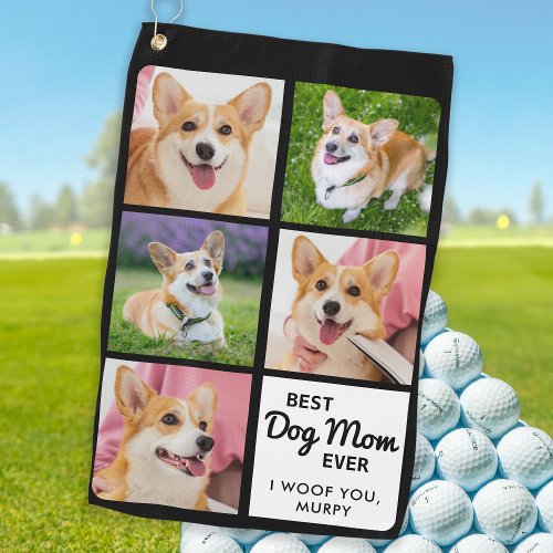 Best DOG MOM Ever _ Golfer _ Personalized 5 Photo Golf Towel