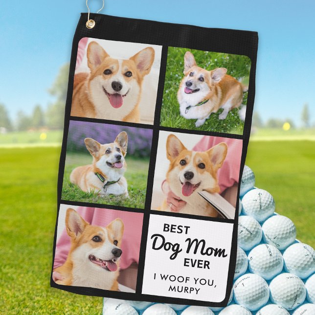Best DOG MOM Ever - Golfer - Personalized 5 Photo Golf Towel (Creator Uploaded)