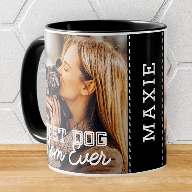 Best Dog Mom Ever Modern Custom Photo and Dog Name Mug (Creator Uploaded)
