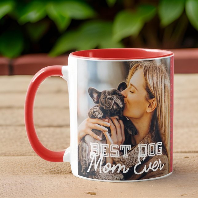 Best Dog Mom Ever Modern Custom Photo and Dog Name Mug (Creator Uploaded)