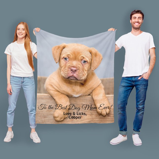 Best Dog Mom Ever Mother’s Day Custom Photo & Text Fleece Blanket (Creator Uploaded)