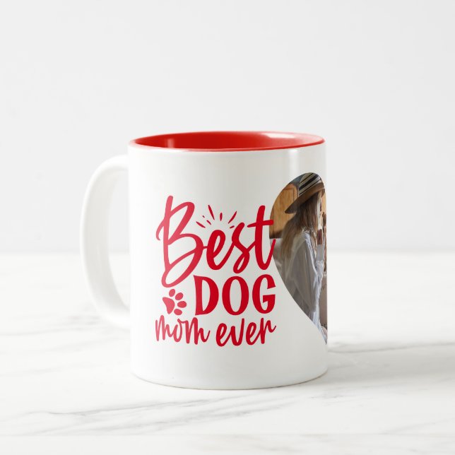Best Dog Mom Ever Name Pet Photo Red Two-Tone Coffee Mug (Front Left)