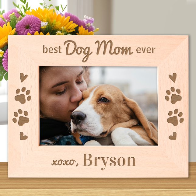 Best DOG MOM ever - Paws Personalized Wood Photo Engraved Frames (Creator Uploaded)