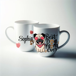 “Best Dog Mom Ever” persinalize pug illustration Giant Coffee Mug