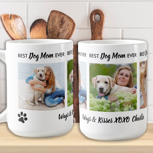 Best Dog Mom Ever Personalized 3 Photo  Name Coffee Mug