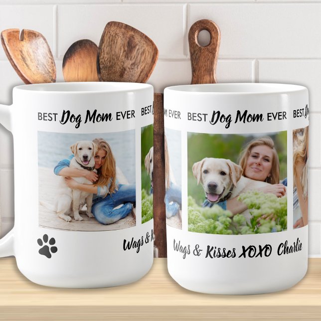 Best Dog Mom Ever Personalized 3 Photo & Name Coffee Mug (Creator Uploaded)