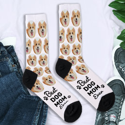 Best DOG MOM Ever Personalized Cute Pet Photo  Socks
