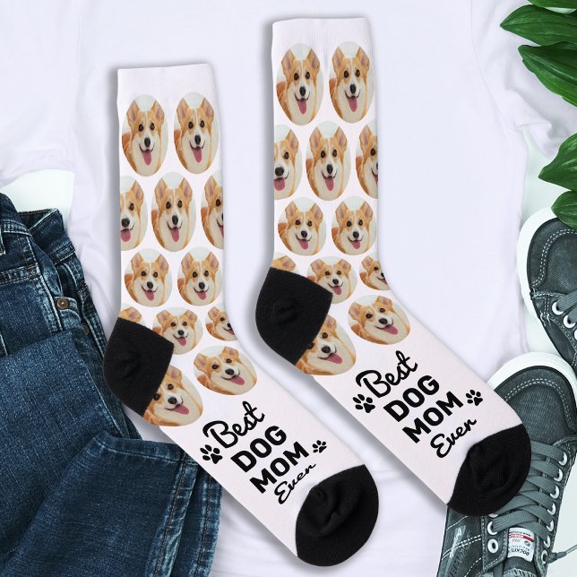 Best DOG MOM Ever Personalized Cute Pet Photo  Socks (Creator Uploaded)