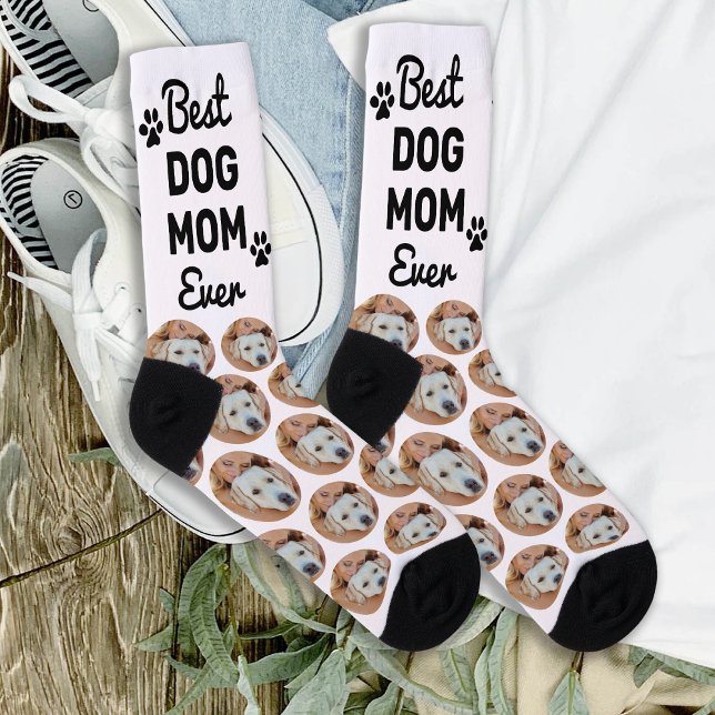 Best Dog Mom Ever Personalized Pattern Pet Photo Socks (Creator Uploaded)