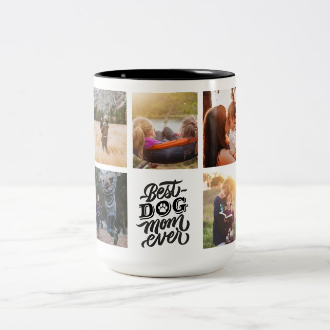 Best Dog Mom Ever Personalized Photo Collage Two-Tone Coffee Mug (Center)