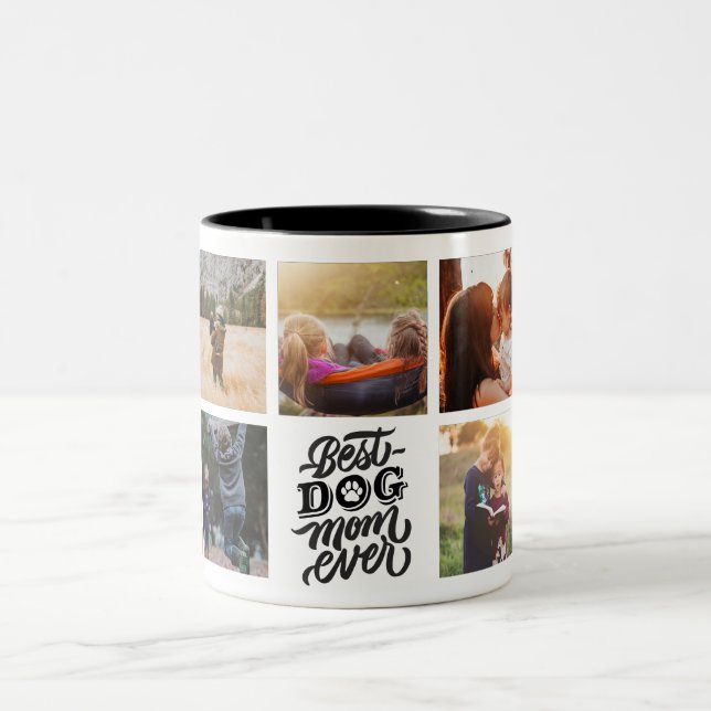 Best Dog Mom Ever Personalized Photo Collage Two-Tone Coffee Mug (Center)