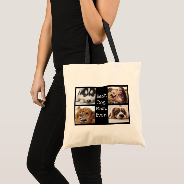 Best Dog Mom Ever Pet Photo Personalized Black Tote Bag (Front (Product))