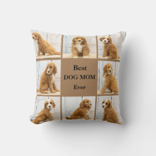 Best Dog Mom Ever Photo Collage brown Throw Pillow