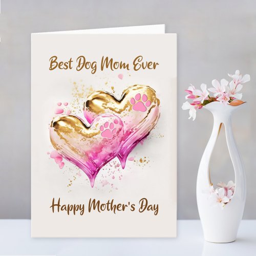 Best Dog Mom Ever Pink Gold Hearts Mothers Day Holiday Card