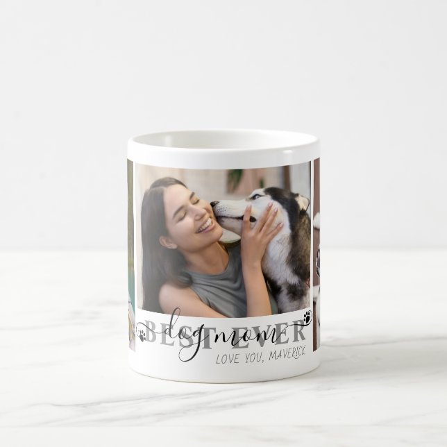 Best Dog Mom Ever Script 3 Photo Pawprints Coffee Mug (Center)