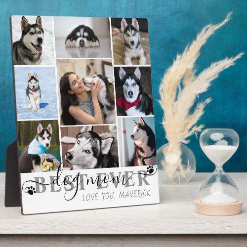 Best Dog Mom Ever Script 9 Photo Collage Paw Print Plaque