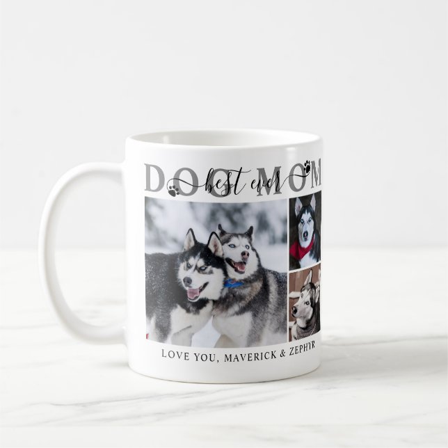 Best Dog Mom Ever Script Name 3 Photos Coffee Mug (Left)
