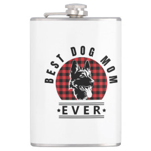 Best Dog Mom Ever Shepherd Dog Buffalo Check Flask