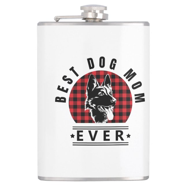 Best Dog Mom Ever Shepherd Dog Buffalo Check Flask (Front)
